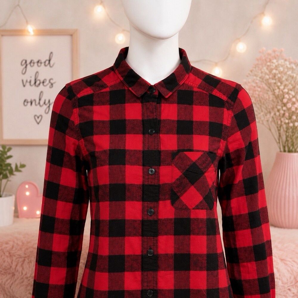 Eddie Bauer Flannel Check Shirt Red Black Button-Up XS - Women’s